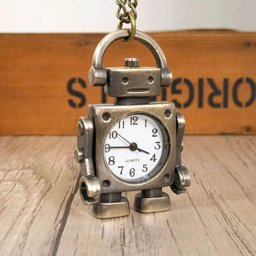 Fashionable and Cool Robot Quartz Pocket Watch with Arabic Numerals Circular Dial as a Souvenir for Male and Female Students