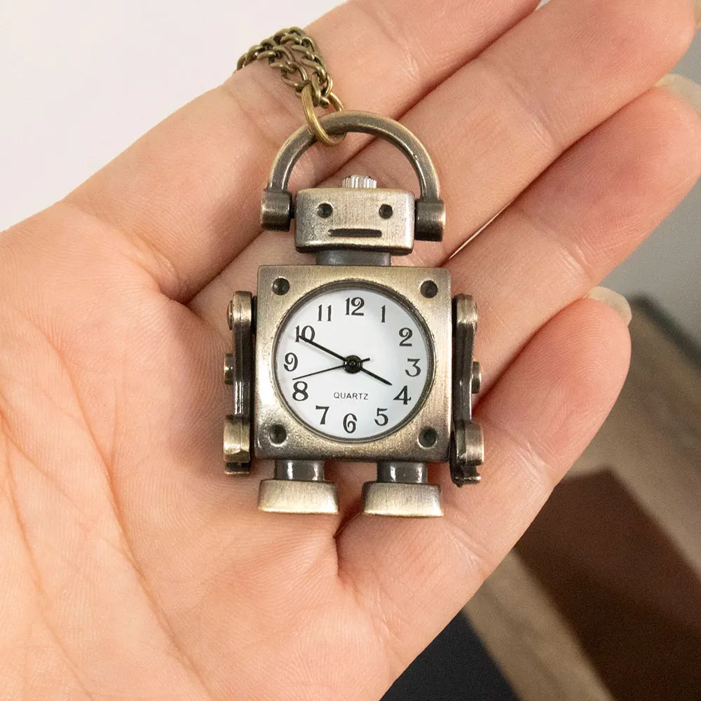 Fashionable and Cool Robot Quartz Pocket Watch with Arabic Numerals Circular Dial as a Souvenir for Male and Female Students