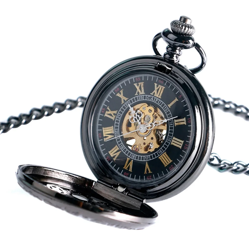 Steampunk Vintage Mechanical Pocket Watch Transparent Hollow Gearwheel Design Men's Hand Winding Pendant Chain Pocket Clock Male