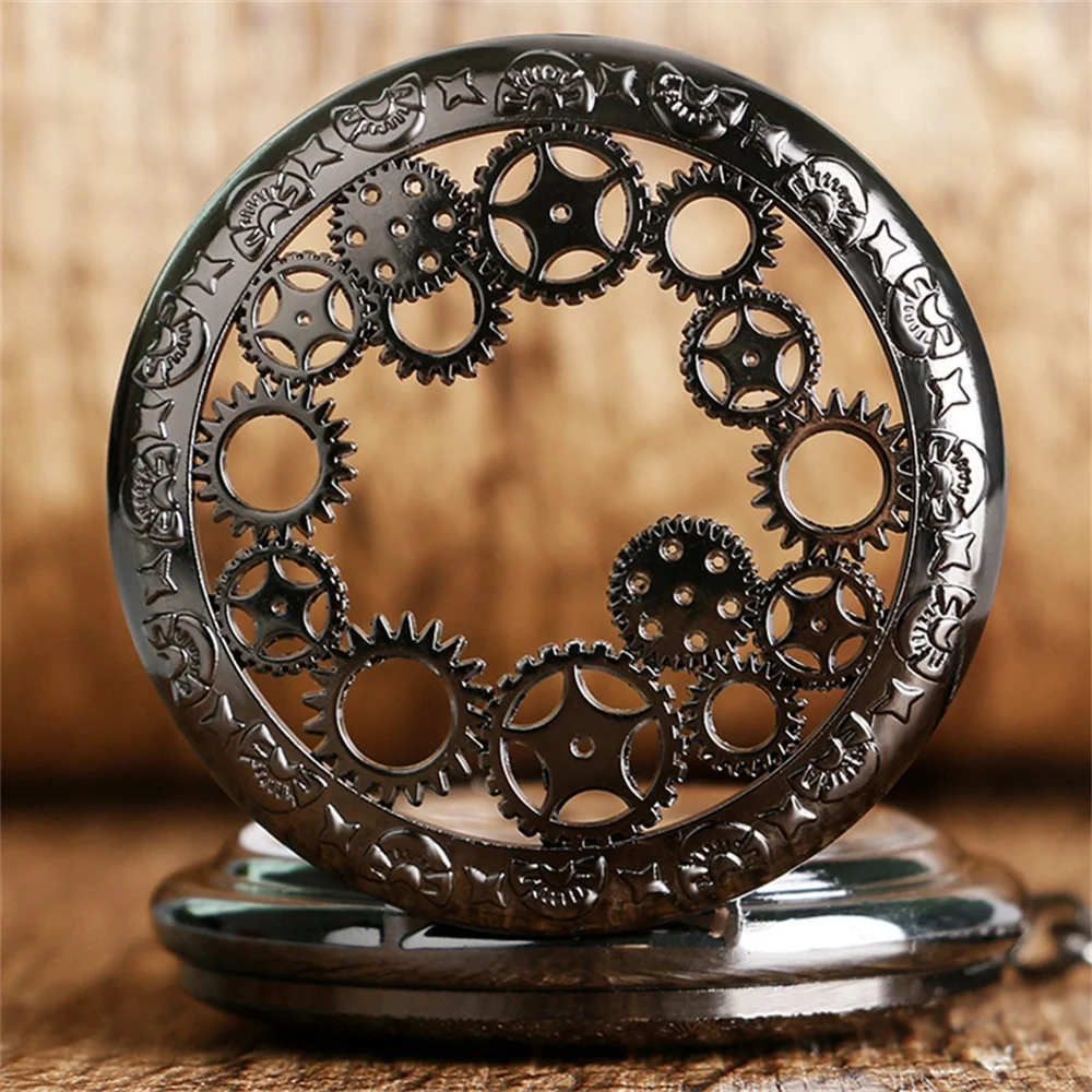 Steampunk Vintage Mechanical Pocket Watch Transparent Hollow Gearwheel Design Men's Hand Winding Pendant Chain Pocket Clock Male