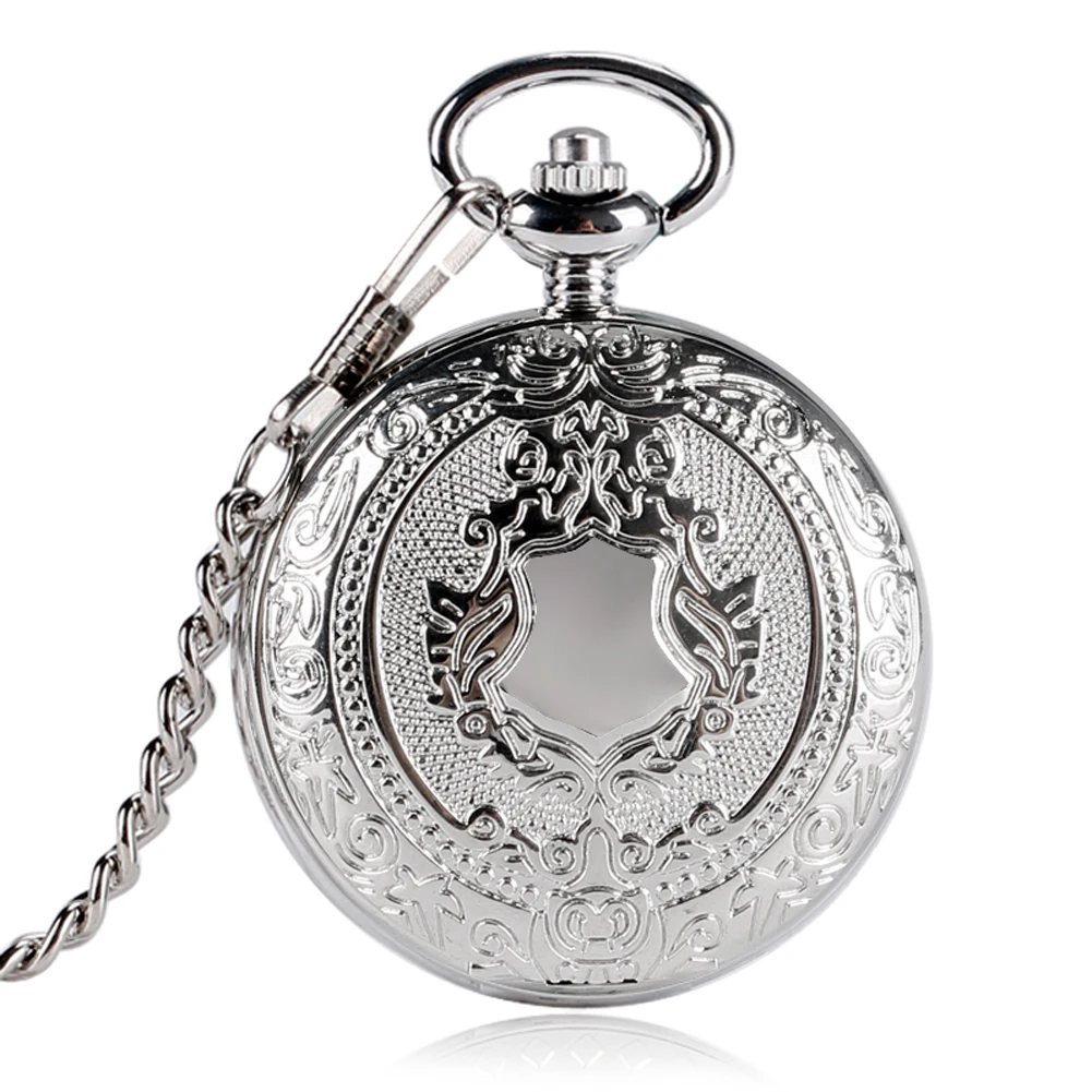Vintage Elegant Silver Manual Mechanical Pocket Watch Men's Fob Chain Arabic Numerals Dial Pendant Pocket Clock Retro Gift Male
