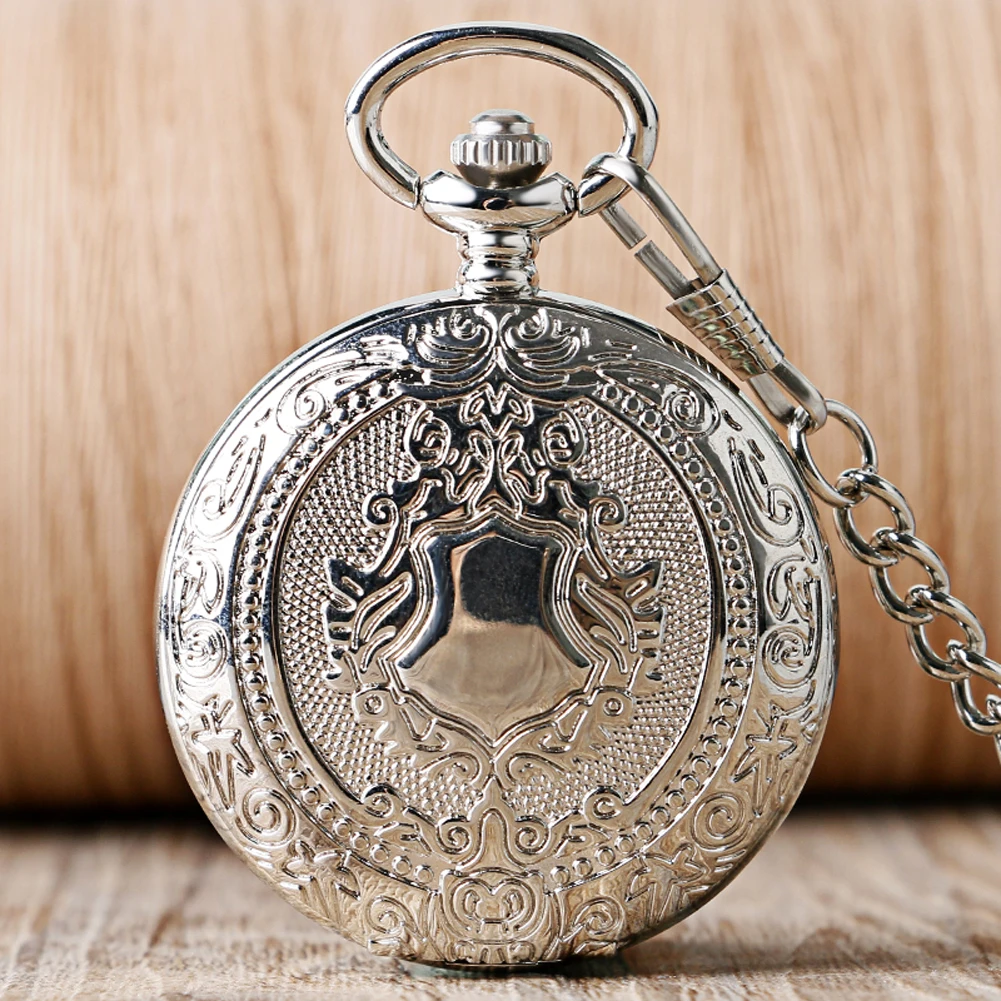 Vintage Elegant Silver Manual Mechanical Pocket Watch Men's Fob Chain Arabic Numerals Dial Pendant Pocket Clock Retro Gift Male