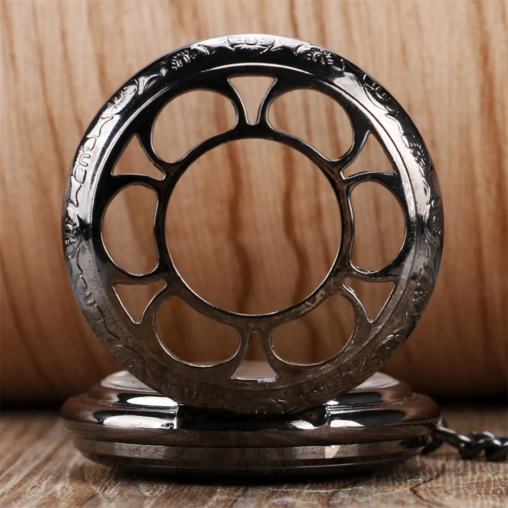 Rose Gold/Black Pumpkin Flower Hollow Mechanical Pocket Watch Roman Numerals Display Luxury Pendant Pocket Clock Gift with Chain