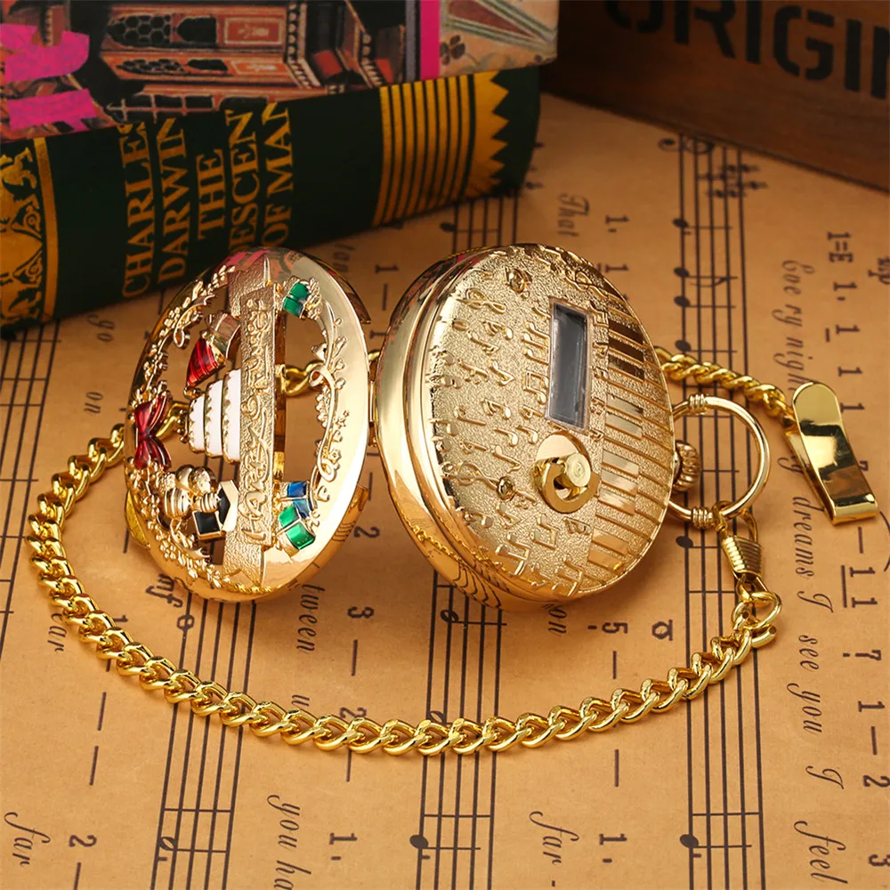 Happy Birthday Melody Musical Quartz Pocket Watch Silver/Gold/Rose Gold Music Pendant Pocket Timepiece Gifts Men Women Kids