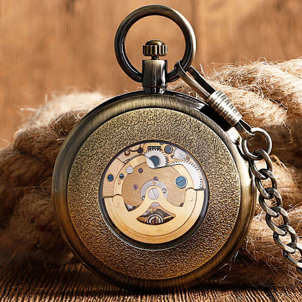 SHUHANG Pocket Watches with Fob Chain Luxury Antique Style Auto Mechanical Nursing Clock Self Winding Pendant Relogio De Bolso