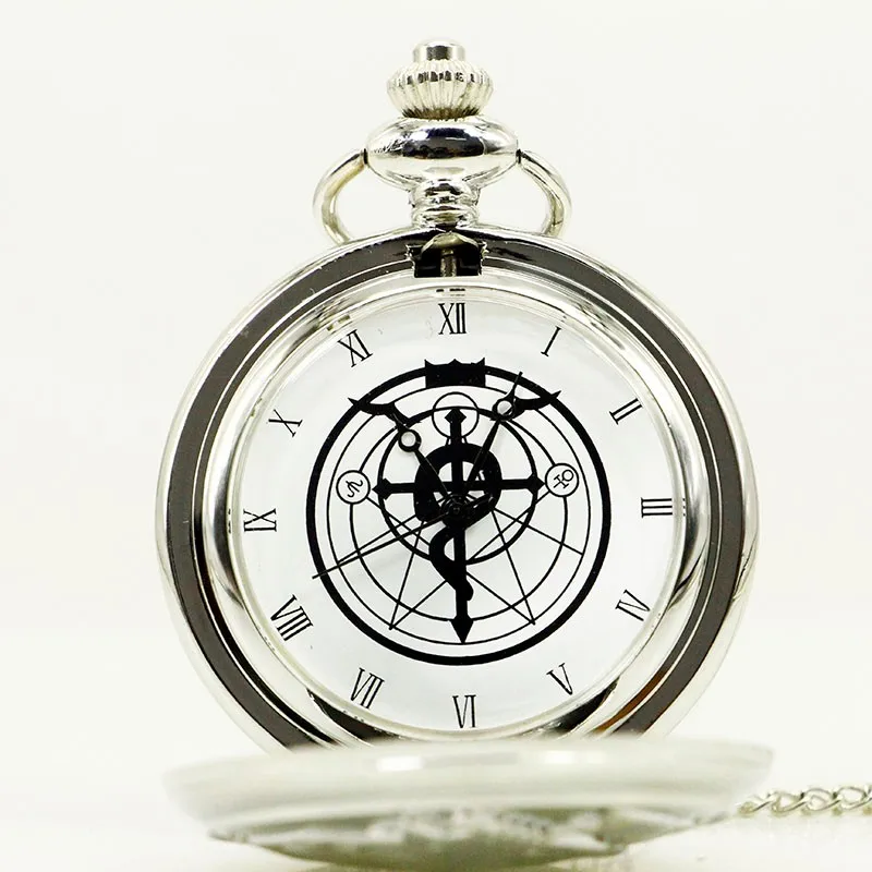 10pcs/lot Wholesale Hot Vintage Full Metal Alchemist Pocket Watch with Chain Anime Cosplay Girl Boy Pendant Clock Men Women Gift