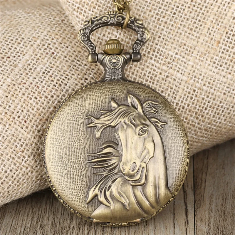 New Hot Vintage Horse Pattern Quartz Large Necklace Pocket Watch Digital Face Dial Cheap Gift