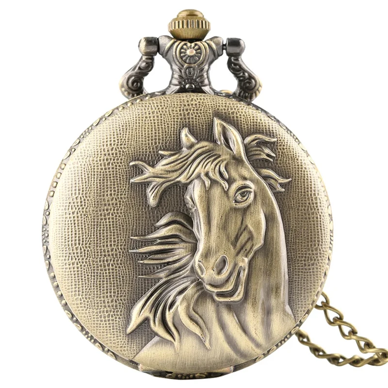 New Hot Vintage Horse Pattern Quartz Large Necklace Pocket Watch Digital Face Dial Cheap Gift