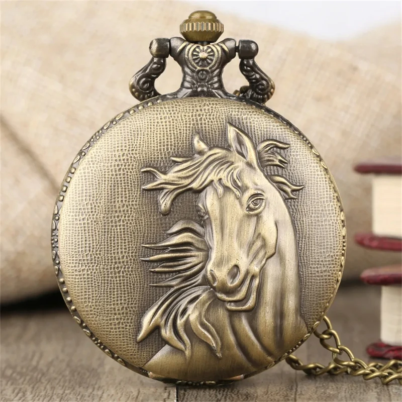 New Hot Vintage Horse Pattern Quartz Large Necklace Pocket Watch Digital Face Dial Cheap Gift