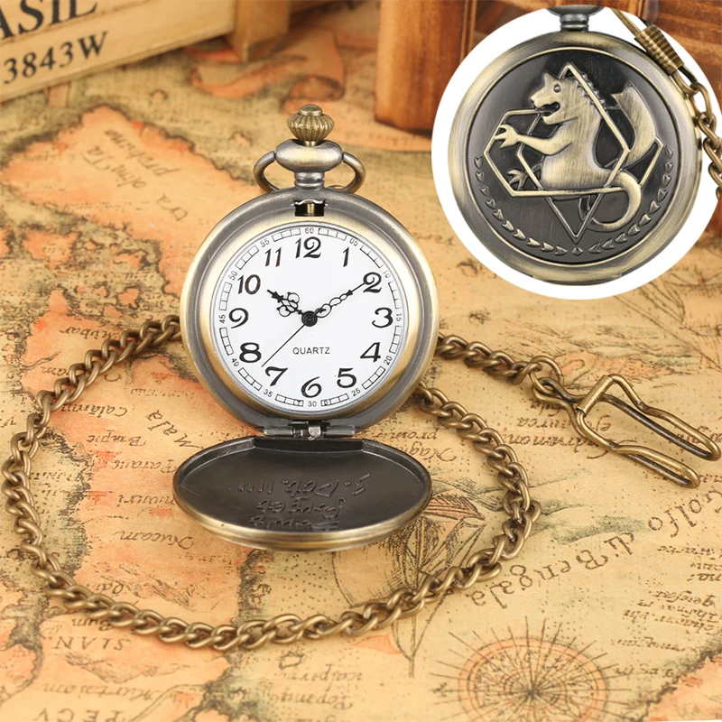 Antique Fullmetal Alchemist Quartz Anime Pocket Watch Cosplay Edward Elric Clock Design Pendant Necklace Chain Vintage Chain