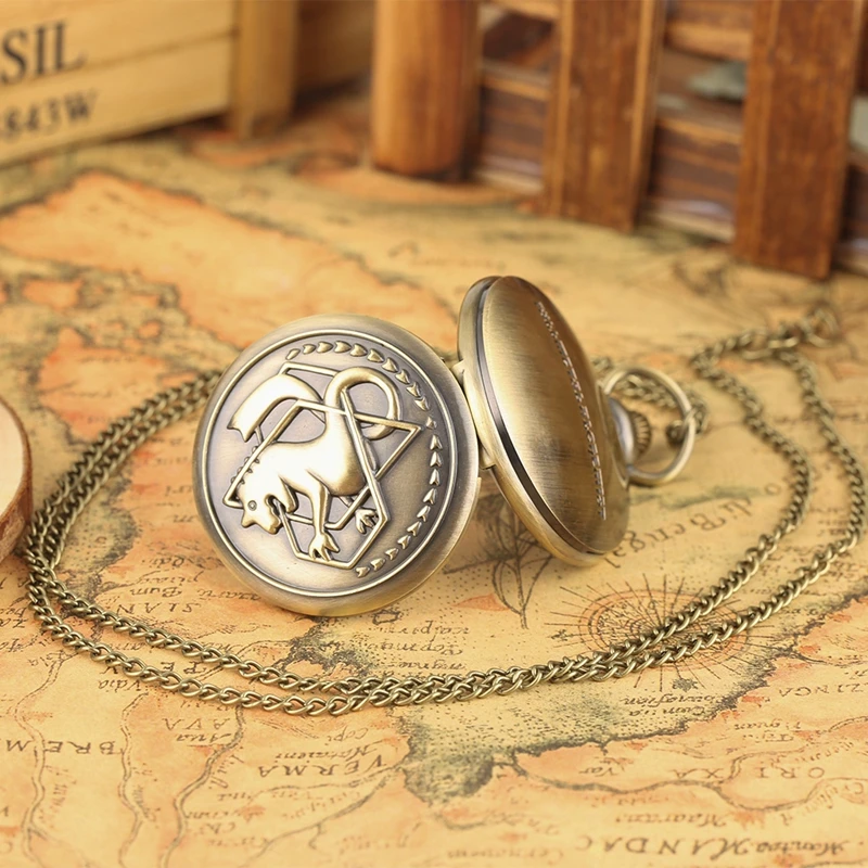 Antique Fullmetal Alchemist Quartz Anime Pocket Watch Cosplay Edward Elric Clock Design Pendant Necklace Chain Vintage Chain