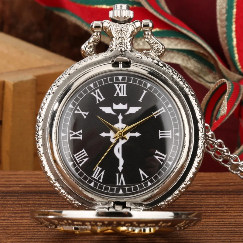 Antique Fullmetal Alchemist Quartz Anime Pocket Watch Cosplay Edward Elric Clock Design Pendant Necklace Chain Vintage Chain