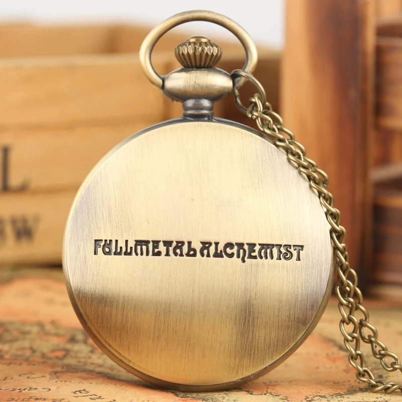 Antique Fullmetal Alchemist Quartz Anime Pocket Watch Cosplay Edward Elric Clock Design Pendant Necklace Chain Vintage Chain
