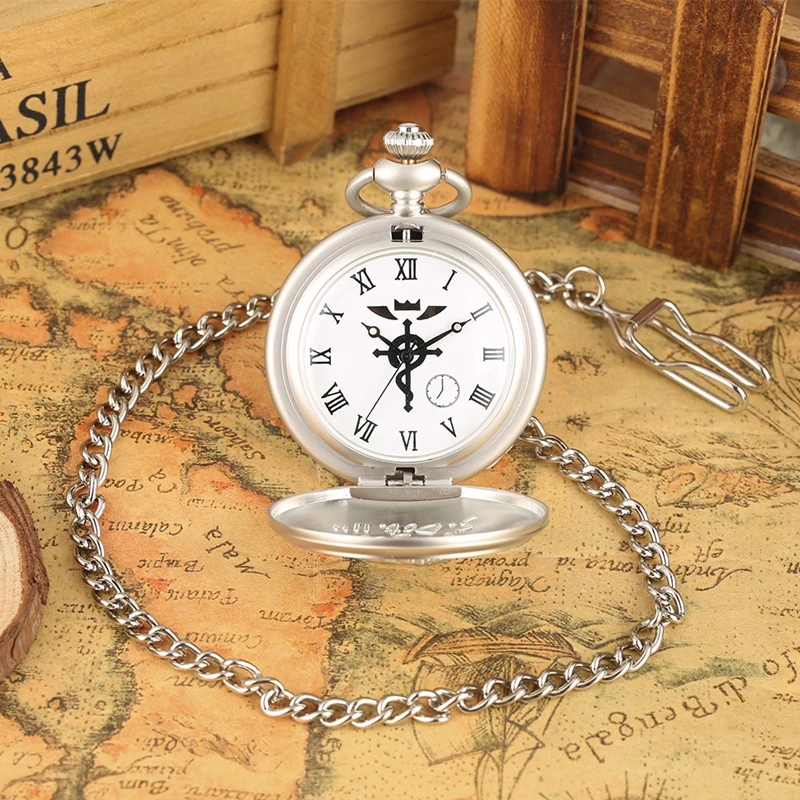 Antique Fullmetal Alchemist Quartz Anime Pocket Watch Cosplay Edward Elric Clock Design Pendant Necklace Chain Vintage Chain