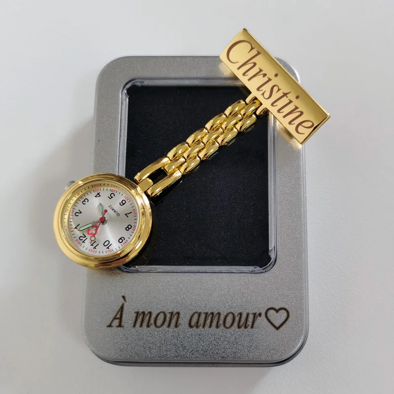 Personalized Customized Your Name LOGO High Quality Metal Lapel Pin Brooch Doctor Watch Pocket Fob Chest Nurse Watch