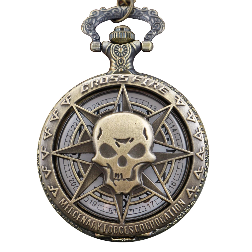 Street Western Cowboy Trendy Cool Skull Quartz Pocket Watch Retro Fashion Men's and Women's Necklace Accessories Student Clock