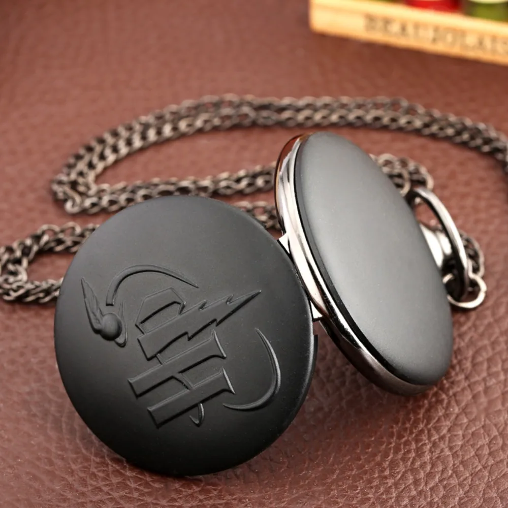 Retro Vintage Black/Gray Design Watch Quartz Pocket Watch Necklace FOB Chain Pendant Pocket Watch Clock Gifts for Men Women