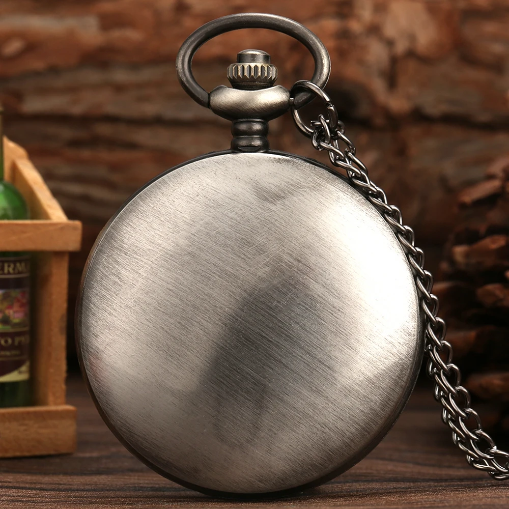 Retro Vintage Black/Gray Design Watch Quartz Pocket Watch Necklace FOB Chain Pendant Pocket Watch Clock Gifts for Men Women