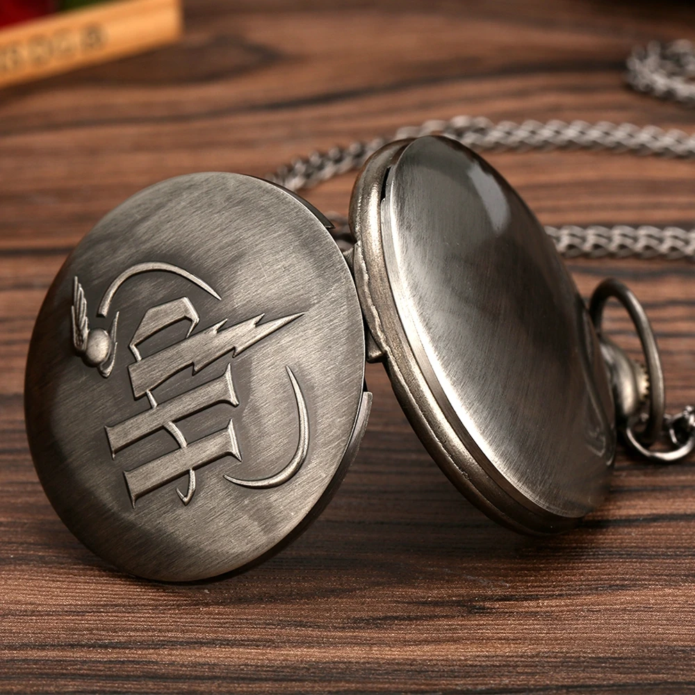 Retro Vintage Black/Gray Design Watch Quartz Pocket Watch Necklace FOB Chain Pendant Pocket Watch Clock Gifts for Men Women