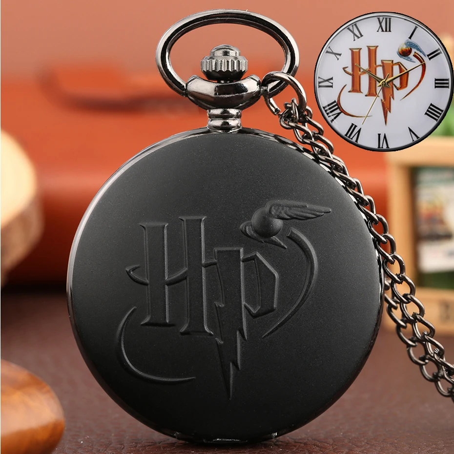 Retro Vintage Black/Gray Design Watch Quartz Pocket Watch Necklace FOB Chain Pendant Pocket Watch Clock Gifts for Men Women