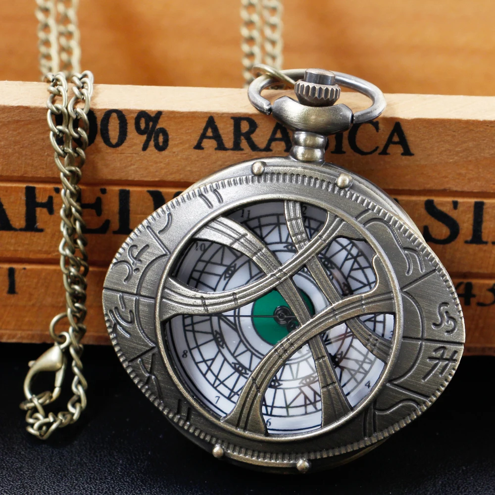 New Vintage Bronze Pocket Watches Eyes Design Shape Quartz Pocket Watches Jewelry Pendant Necklace Chain Gifts for Mens Womens