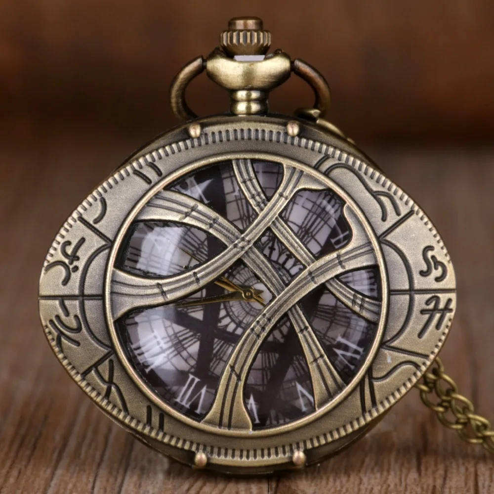 New Vintage Bronze Pocket Watches Eyes Design Shape Quartz Pocket Watches Jewelry Pendant Necklace Chain Gifts for Mens Womens