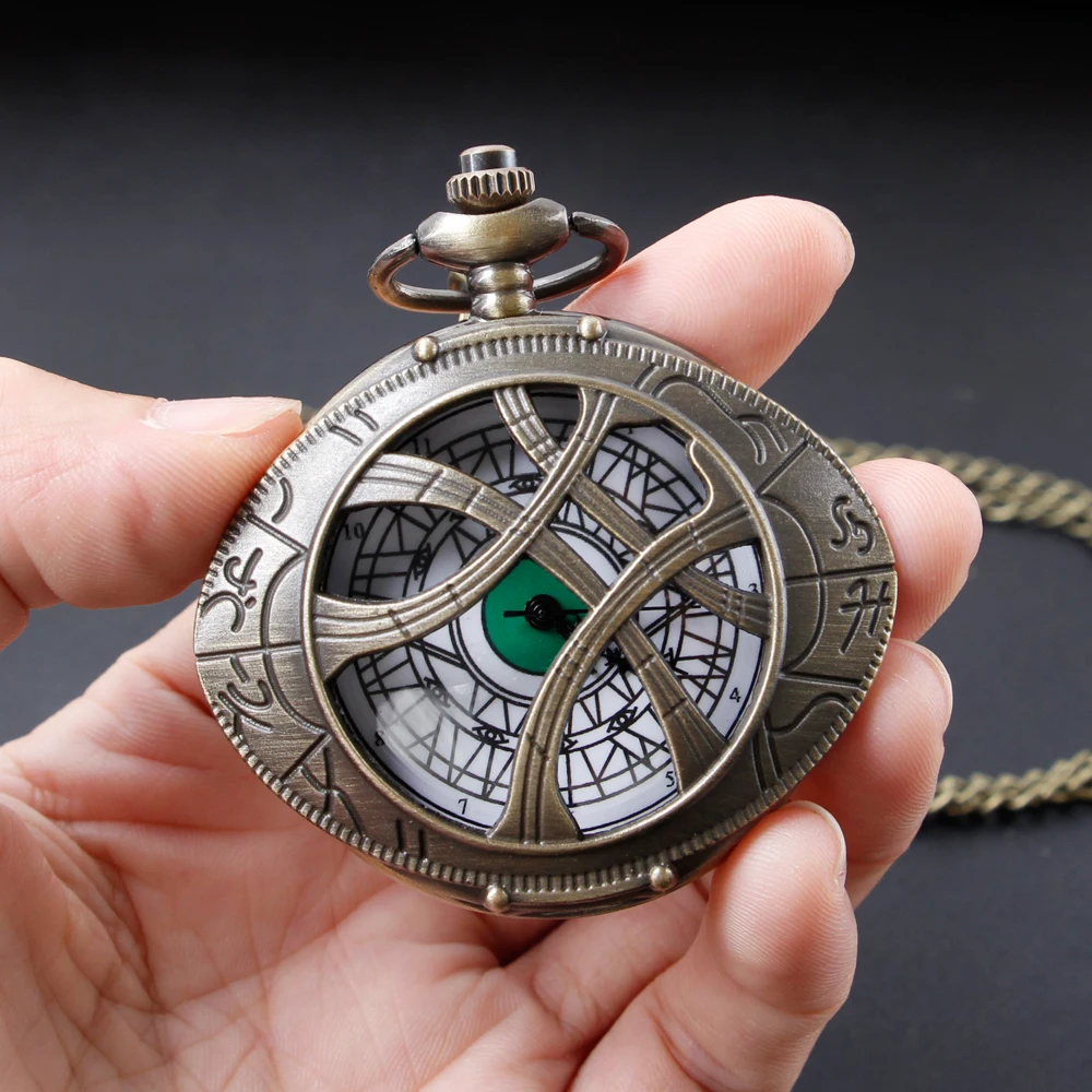 New Vintage Bronze Pocket Watches Eyes Design Shape Quartz Pocket Watches Jewelry Pendant Necklace Chain Gifts for Mens Womens