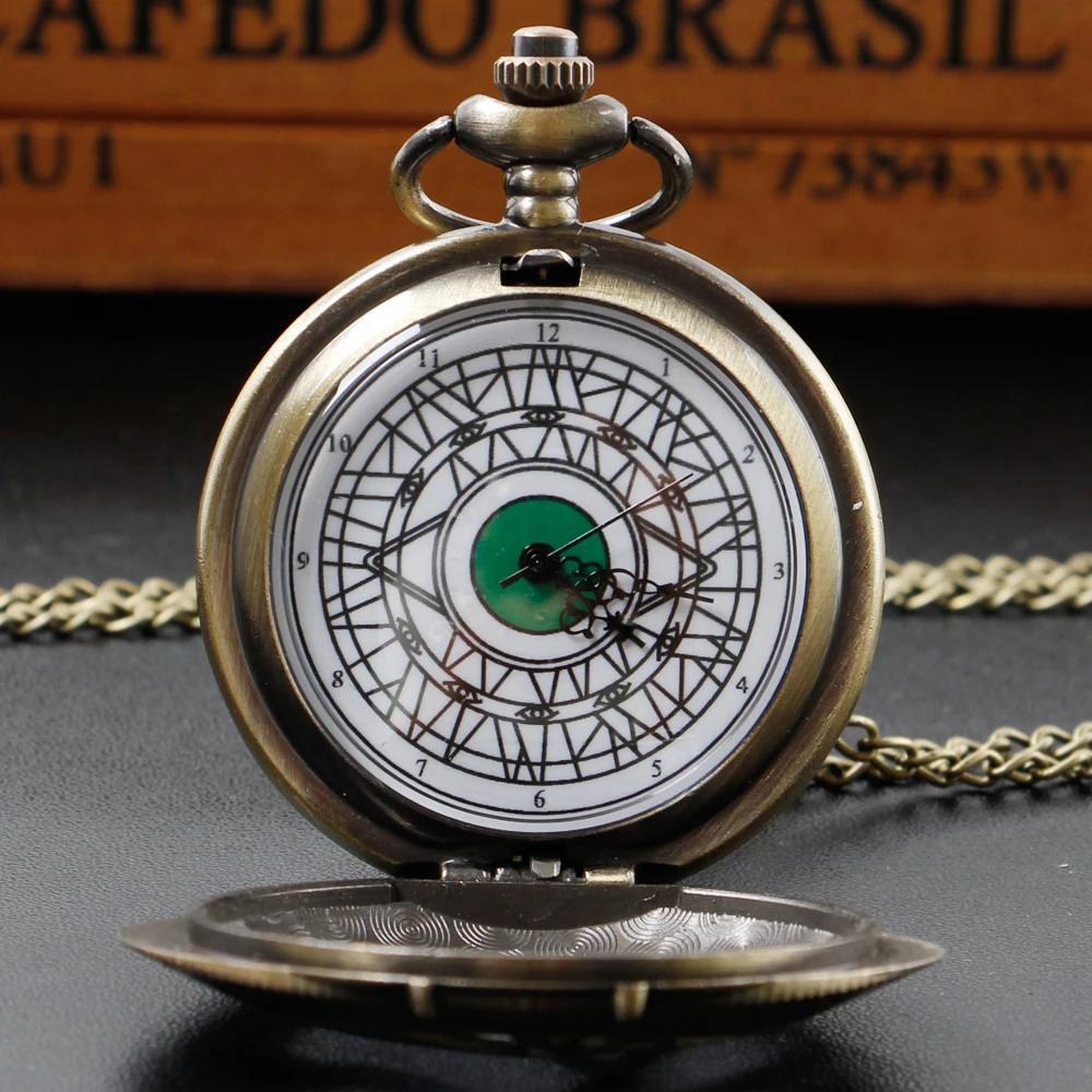 New Vintage Bronze Pocket Watches Eyes Design Shape Quartz Pocket Watches Jewelry Pendant Necklace Chain Gifts for Mens Womens