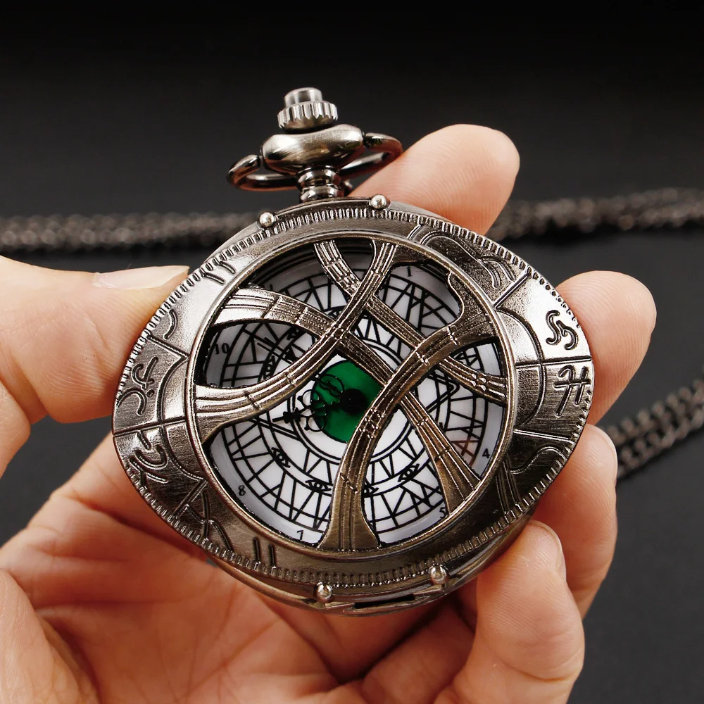 New Vintage Bronze Pocket Watches Eyes Design Shape Quartz Pocket Watches Jewelry Pendant Necklace Chain Gifts for Mens Womens