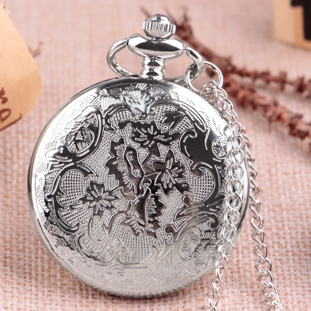 Pocket Watch Hollow Blue Starry Sky Dial Roman Numerals Quartz Pocket Watches with Necklace Christmas Birthday Gifts