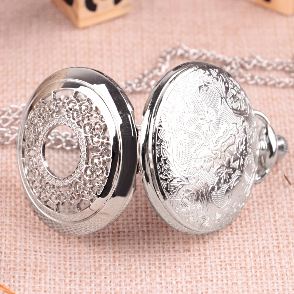 Pocket Watch Hollow Blue Starry Sky Dial Roman Numerals Quartz Pocket Watches with Necklace Christmas Birthday Gifts