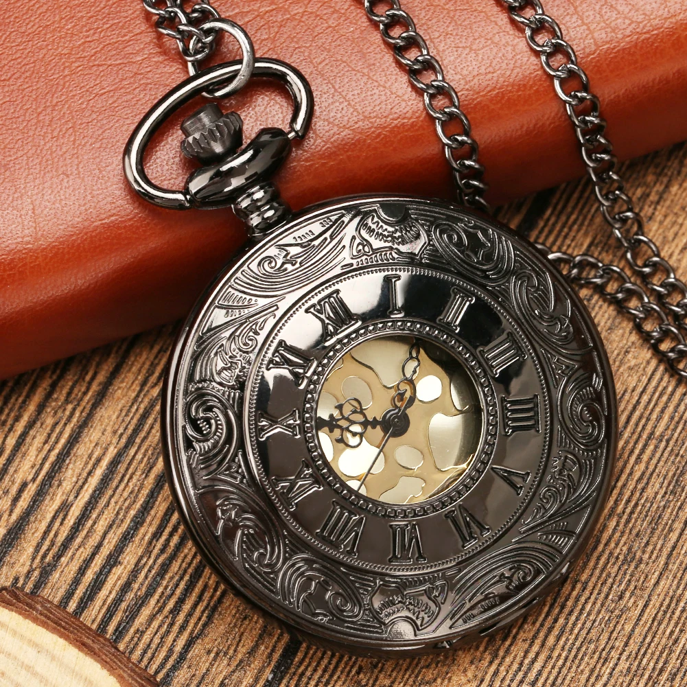Retro Bronze Hollow Flip Quartz Pocket Watch Roman Numerals Gold Dial Watch Fashionable and Nice Chain Pendant Necklace Gifts