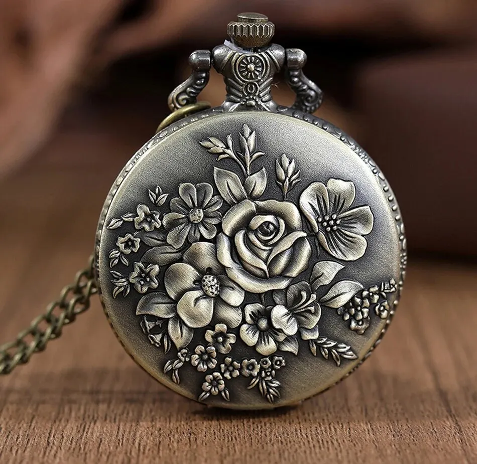 Roman Numerals Quartz Pocket Watch Men Women Hollow Case Carve Designs Necklace Best Gifts for Men Women