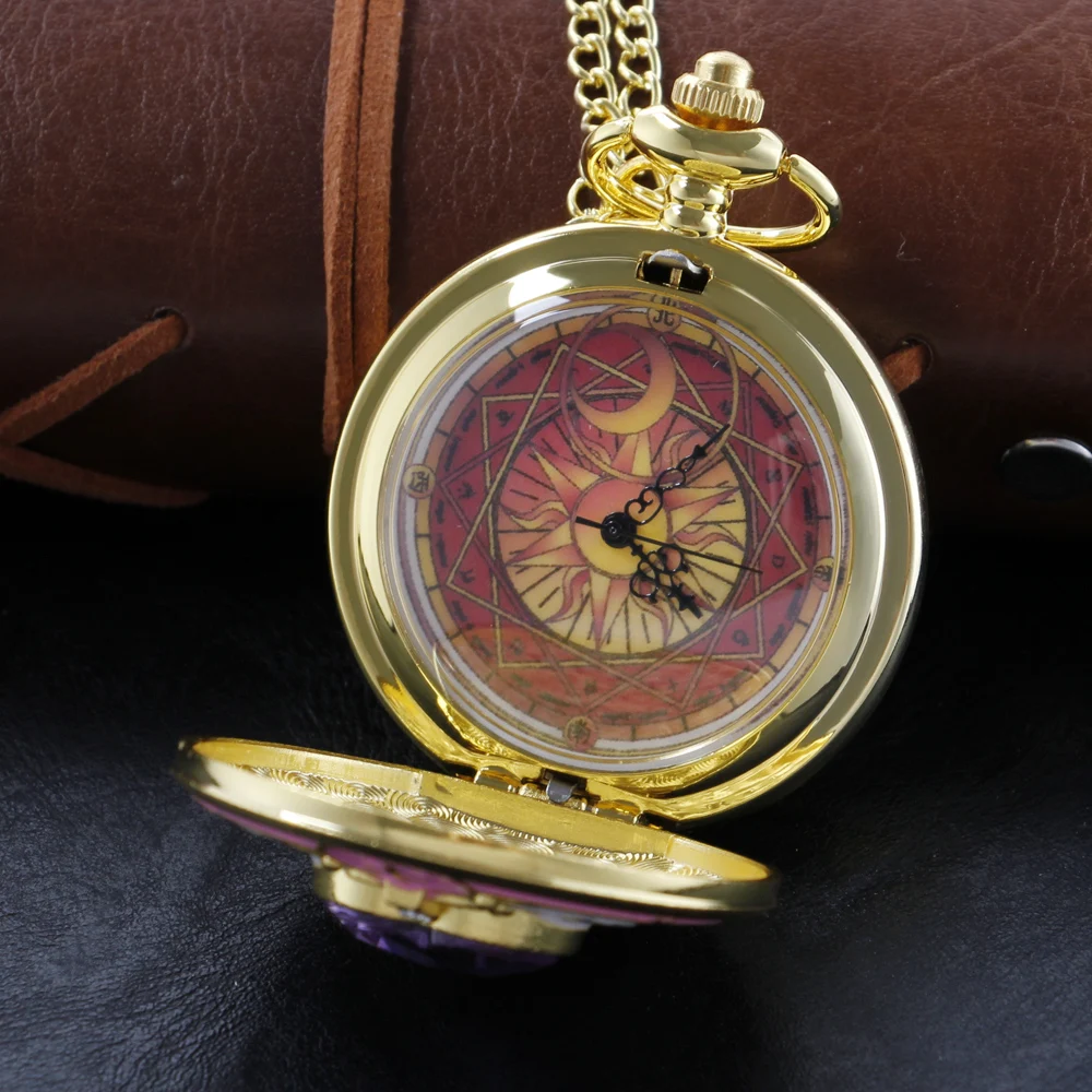 Cartoon Purple Love Beautiful Girl Quartz Pocket Watch Fashion Pendant Necklace Male and Female Students Festival Gift