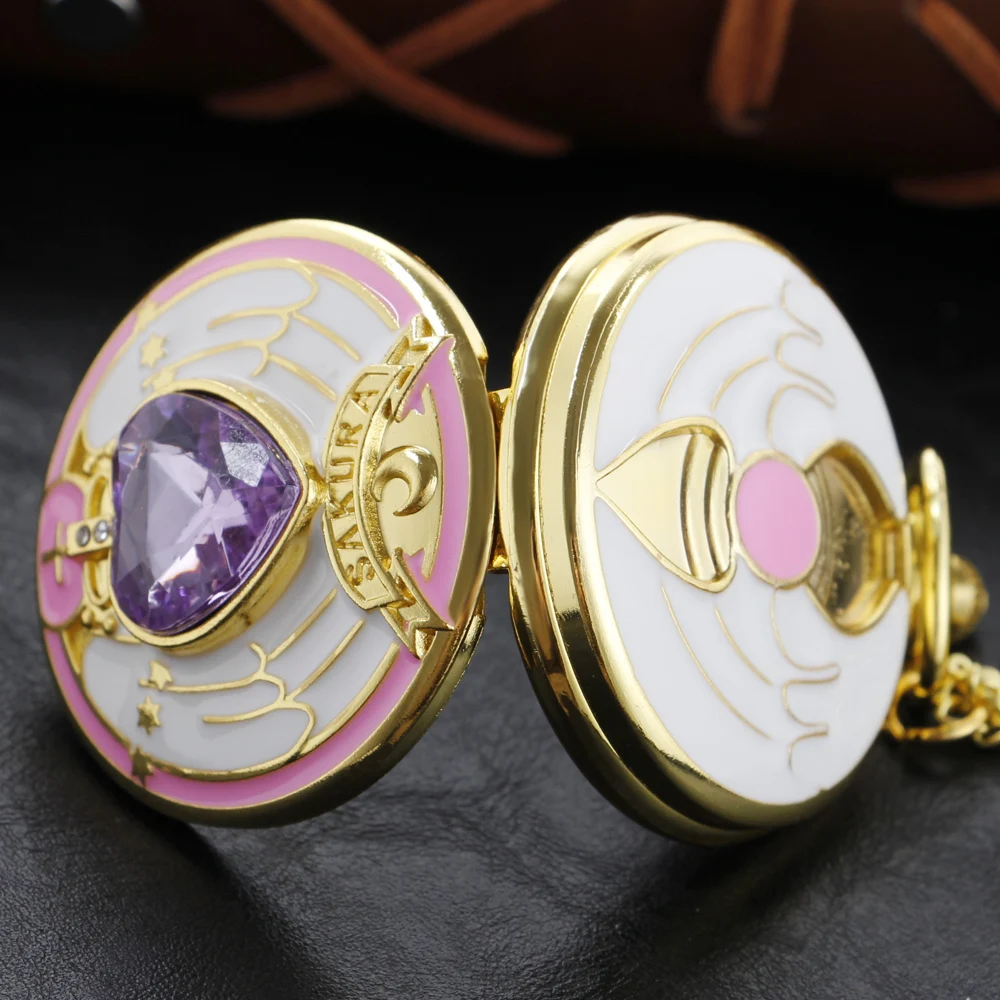 Cartoon Purple Love Beautiful Girl Quartz Pocket Watch Fashion Pendant Necklace Male and Female Students Festival Gift