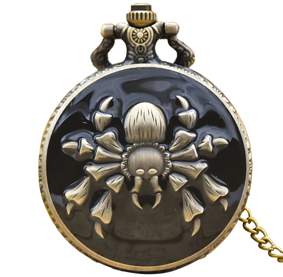 Steampunk Vintage Bronze Animal Spider Quartz Pocket Watch Necklace Pendant Clock Chain Men Women Chain Gift