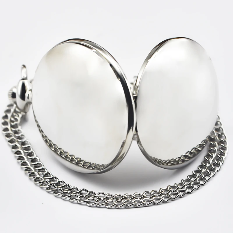 Classic Fashion 37CM Fob Chain Smooth Steel Polish Quartz Pocket Watch Mens Pendant Gifts