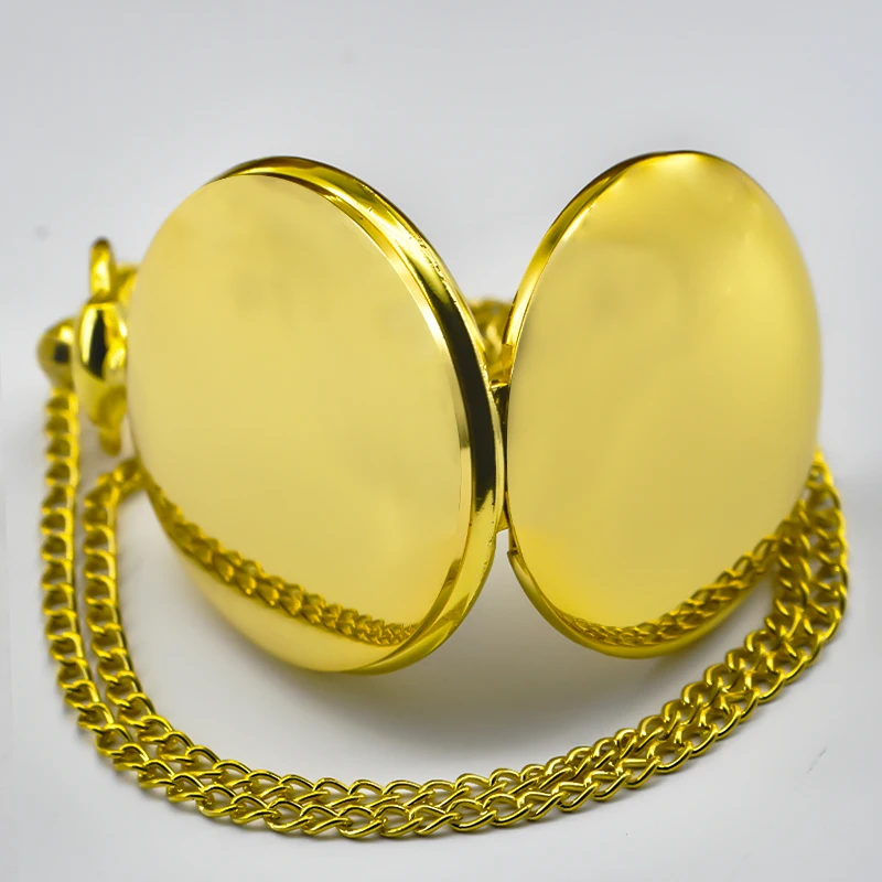 Classic Fashion 37CM Fob Chain Smooth Steel Polish Quartz Pocket Watch Mens Pendant Gifts