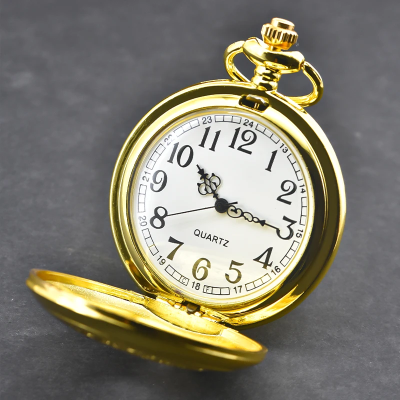 Classic Fashion 37CM Fob Chain Smooth Steel Polish Quartz Pocket Watch Mens Pendant Gifts