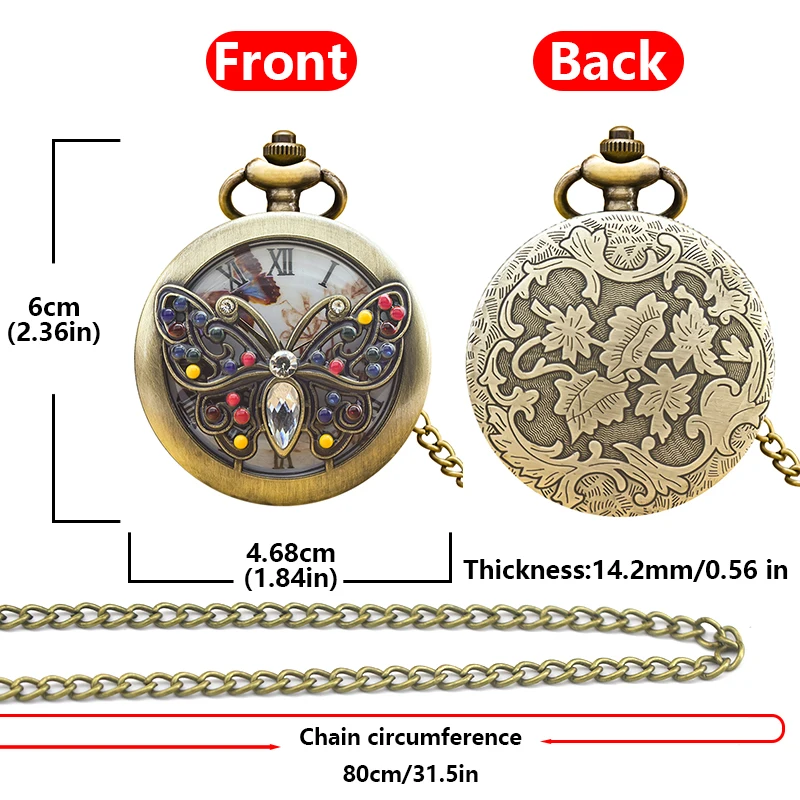 Retro Bronze Steampunk Butterfly Hollowed-Out Engraved Quartz Pocket Watch Necklace Pendant Clock Chain Men And Women Chain Gift