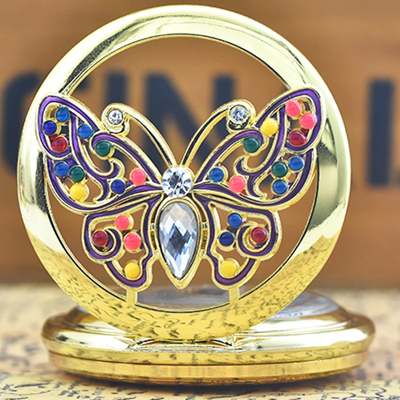 Retro Bronze Steampunk Butterfly Hollowed-Out Engraved Quartz Pocket Watch Necklace Pendant Clock Chain Men And Women Chain Gift