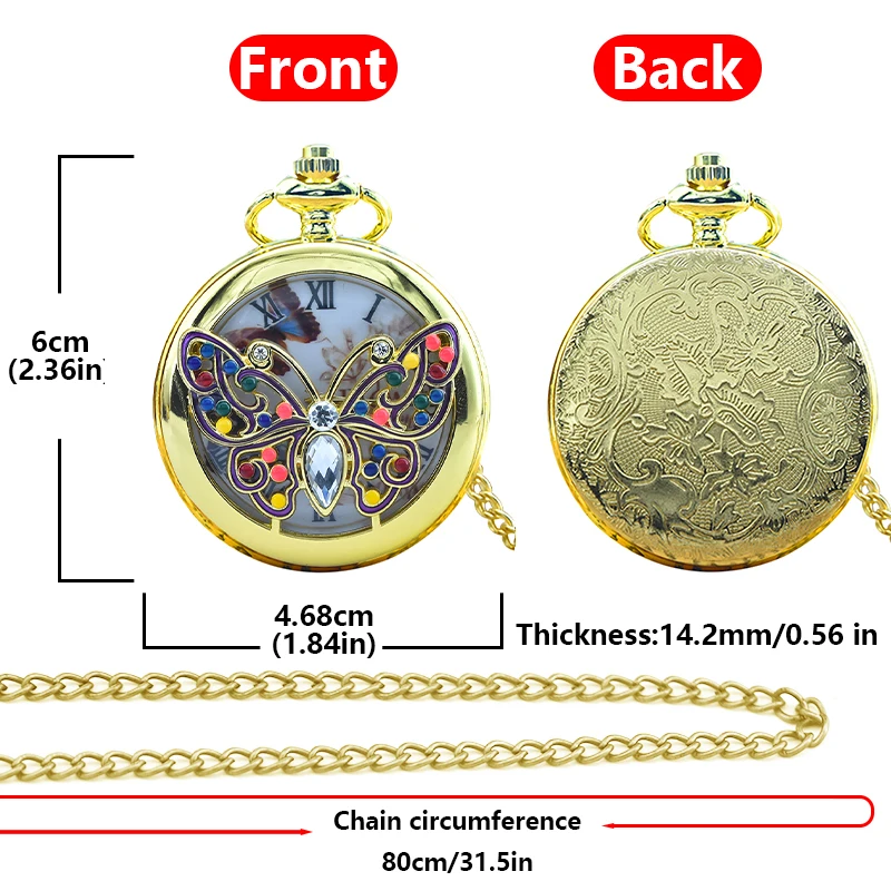Retro Bronze Steampunk Butterfly Hollowed-Out Engraved Quartz Pocket Watch Necklace Pendant Clock Chain Men And Women Chain Gift