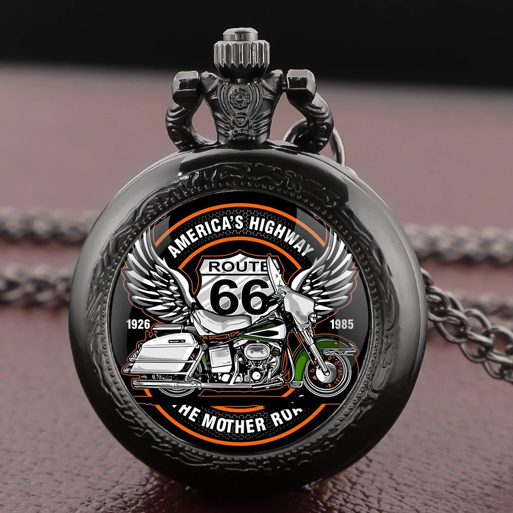 Motorcycle Dome Glass Pocket Watch Arabic Numerals Dial Vintage Women Necklace Pendant Clock Men's Watches Relojes De Bolsillo