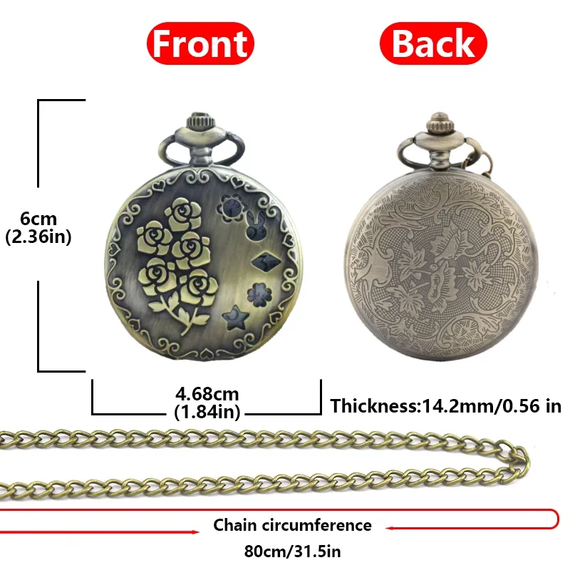 Vintage Bronze Steampunk Rose Carving Quartz Pocket Watch Necklace Pendant Clock Chain Men's and Women's Gift