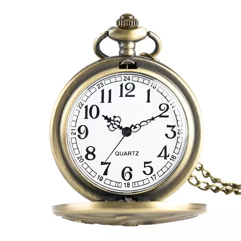 Vintage Bronze Steampunk Rose Carving Quartz Pocket Watch Necklace Pendant Clock Chain Men's and Women's Gift