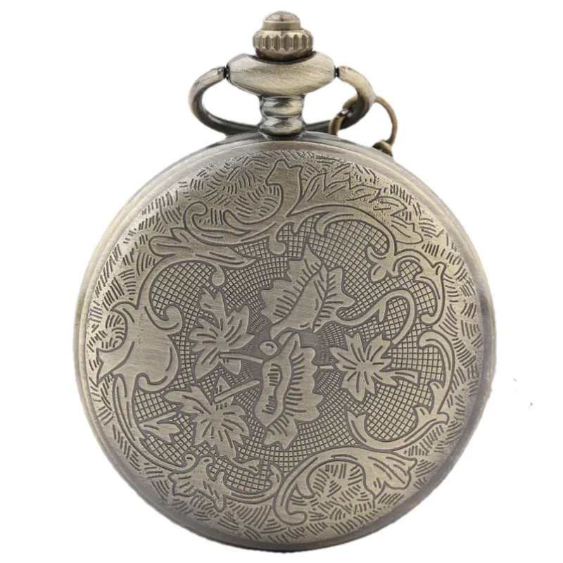 Vintage Bronze Steampunk Rose Carving Quartz Pocket Watch Necklace Pendant Clock Chain Men's and Women's Gift