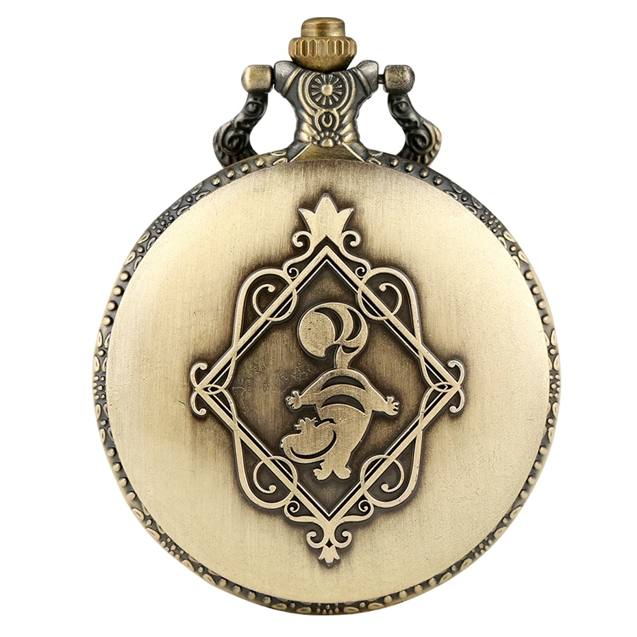 Retro Bronze Dream Women Watch Rabbit Poker Carousel Accessory Quartz Pocket Watch Chain Necklace Pendant for Girl Women