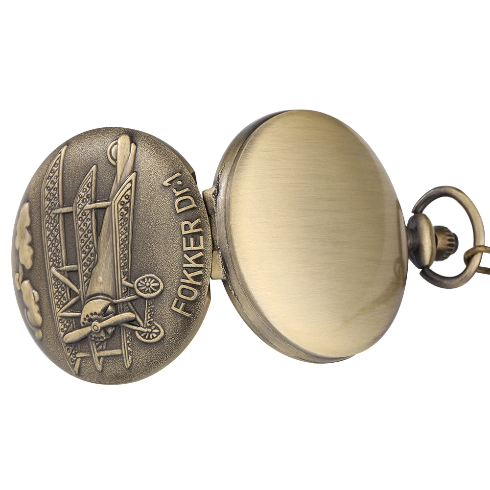 Vintage Sailplane Pattern Bronze Quartz Pendant Fob Pocket Watch With Necklace Chain Gift For Men Women