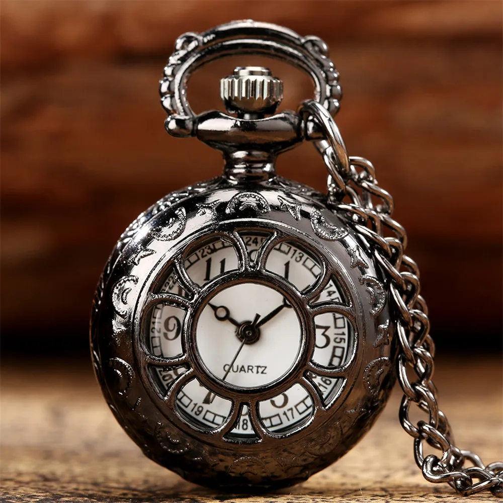 Lovely Mini Necklace Pocket Watch Quartz Arabic Numerals Dial Pendant Chain Antique Tiny Clock Gifts for Kids Women