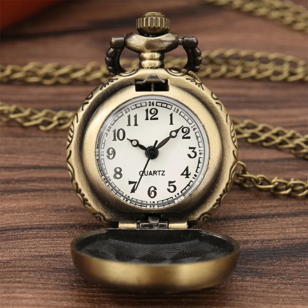 Lovely Mini Necklace Pocket Watch Quartz Arabic Numerals Dial Pendant Chain Antique Tiny Clock Gifts for Kids Women